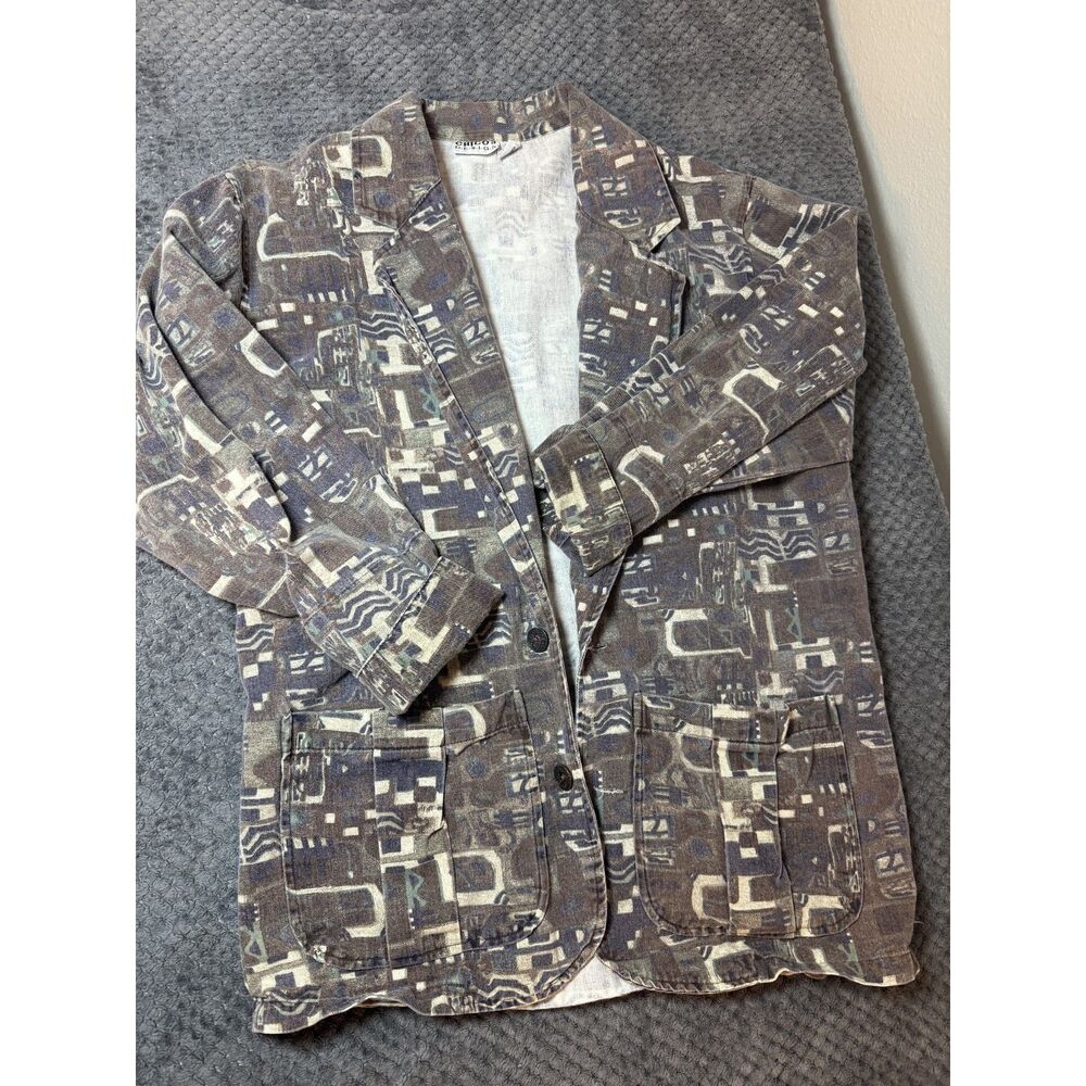 Vintage Chico’s Design sz 1 Brown Geometric Abstract Button Front Jacket